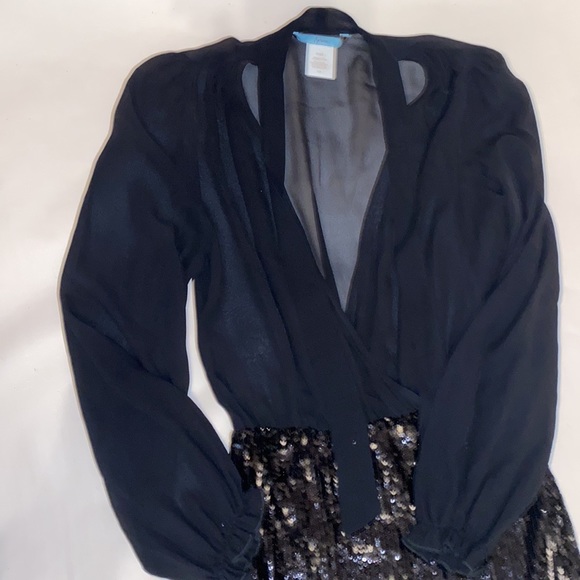 Marciano Sequined and Sheer Long Sleeve Mini Party Dress - Picture 11 of 13